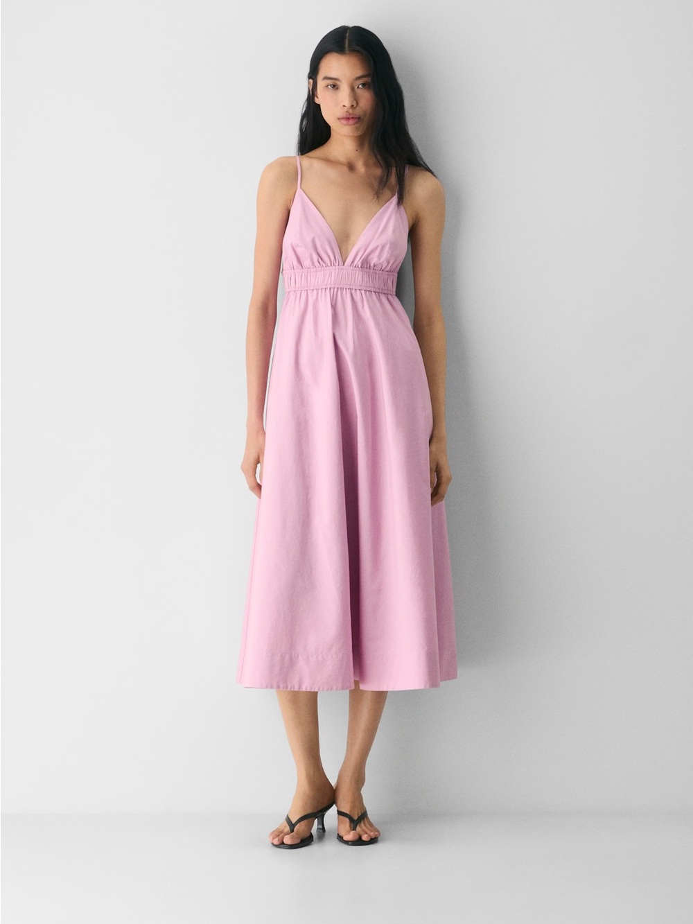 Aritzia Light Pink V-Neck Midi Dress with Spaghetti Straps